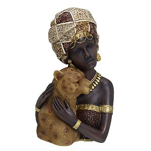 ESCULTURA BUSTO AFRICANA DECOR RESINA  CARAM E DOUR 27,5CM