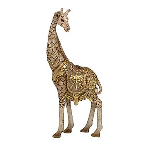ESCULTURA EM RESINA GIRAFA DECOR  DOURADO E MARROM 34,5CM