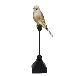 ESCULTURA PASSARO DECORATIVO EM RESINA E METAL 31CM