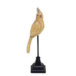 ESCULTURA PASSARO DECOR RESINA E METAL  MARROM E PALHA 28CM