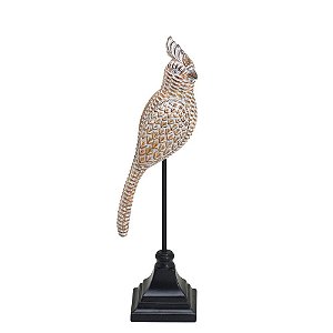 ESCULTURA PASSARO DECOR RESINA E METAL  MARROM E PALHA 28CM