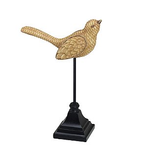 ESCULTURA DECOR PASSARO RESINA E METAL  MARROM E PALHA 23CM