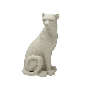 ESCULTURA LEOPARDO DECORATIVO EM RESINA NA COR AREIA 26,5CM