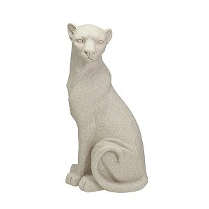 ESCULTURA LEOPARDO DECORATIVO EM RESINA NA COR AREIA 32,5CM