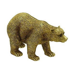 ESCULTURA URSO DECORATIVO EM RESINA  DOURADO 15CM
