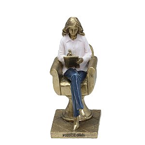 ESCULTURA PSICOLOGA DECOR EM RESINA DOURADO E ROSA 18,5CM
