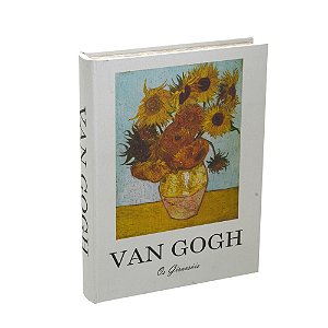 CAIXA LIVRO DECOR VAN GOGH VASO DE GIRASSOL MDF E TECIDO
