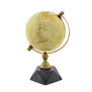 GLOBO TERRESTRE DECOR EM ALUMINIO E PEDRA DOUR E PRETO 24CM
