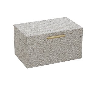 CAIXA DECORATIVA EM MDF E LINHO  BEGE E DOURADO P