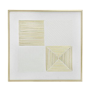 QUADRO FORMAS DECOR EM TELA E MDF  BRANCO E DOURADO MOD3