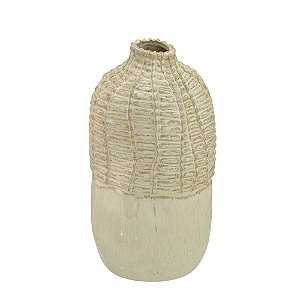 VASO DECORATIVO EM CERAMICA  BEGE E MARROM 30,5CM,