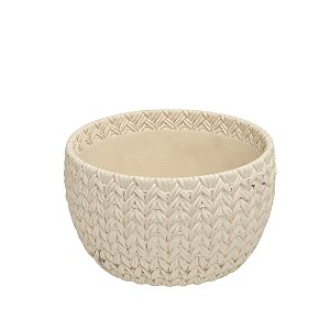 CACHEPOT EM CERAMICA DECORATIVO MALHAS CREME 13X21CM