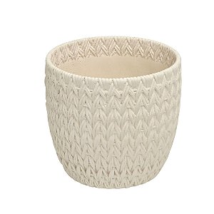 CACHEPOT DECORATIVO EM CERAMICA TRAMAS CREME 18,5X20CM