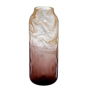 VASO DECORATIVO EM VIDRO  AMBAR E ROXO E TRANSPARENTE 39CM