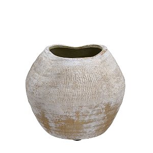 VASO DECORATIVO RUSTIC BRANCO E MARROM 20CM