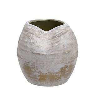 VASO DECORATIVO RUSTIC BRANCO E MARROM 23,5CM