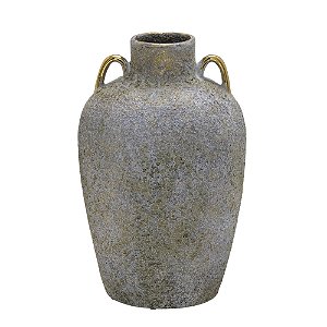 VASO DECORATIVO EM CERAMICA  BRONZE E CHUMBO COM ALCAS 28CM