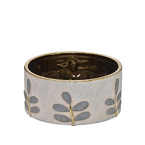 CACHEPOT DECORATIVO EM CERAMICA FLOWERSAREIA E AZUL DOURADO