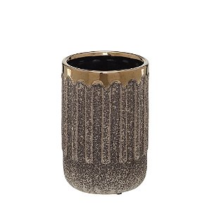 VASO DECORATIVO EM CERAMICA  BRONZE E MARROM22,5CM