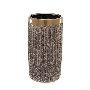 VASO DECORATIVO EM CERAMICA  BRONZE E MARROM 29,5CM