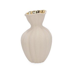 VASO EM CERAMICA BEGE E DOURADO NA PARTE INTERNA MART 29,5CM