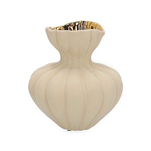 VASO EM CERAMICA BEGE E DOUR NA PARTE INTERNA MART MART 24CM