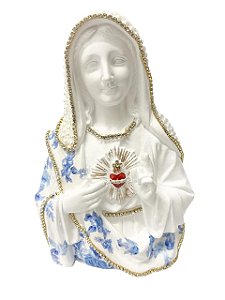 ESCULTURA SAGRADO CORACAO DE MARIA BRAN DECOUPADO AZUL 20CM
