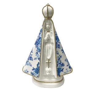 ESCULTURA NOSSA SRA APARECIDA BRANCA DECOUPADA AZUL 27,5CM