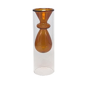 VASO DE VIDRO DUPLO TRANSPARENTE E AMBAR 20cm