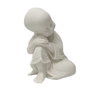ESCULTURA DECOR MONGE CARECA SONHADOR EM PO DE MARMORE 14CM