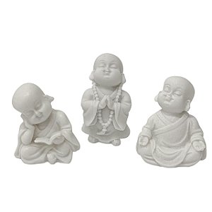 ESCULTURA TRIO DE BUDA EM PO DE MARMORE 6,0CM