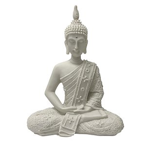 ESCULTURA BUDA FLORES DECORATIVO EM PO DE MARMORE 26,5CM