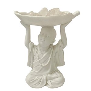 ESCULTURA LUMINARIA BUDA COM FOLHA E PEDRAS PO DE MARMORE