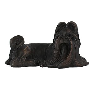 ESCULTURA CACHORRO DECORATIVO EM RESINA BRONZE 16CM