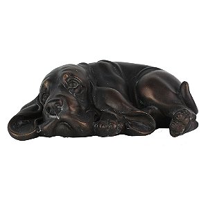 ESCULTURA CACHORRO DECORATIVO RESINA BRONZE E PRETO 15,4CM