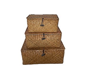 CONJUNTO DE CESTAS 37X24 EM FIBRA VEGETAL NATURAL 3PCS