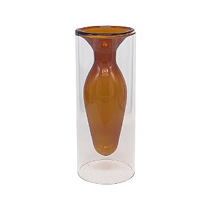 VASO DE VIDRO DUPLO 20X8 CM TRANSPARENTE E AMBAR