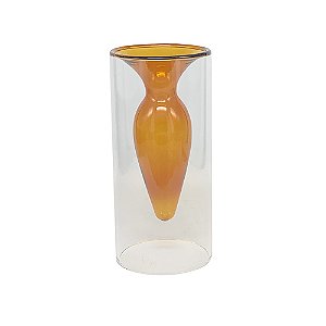 VASO DE VIDRO DUPLO 17X8 CM TRANSPARENTE E AMBAR