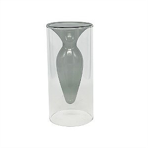 VASO DE VIDRO DUPLO 17X8 CM TRANSPARENTE E CINZA