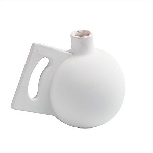 VASO DECORATIVO 15,5 CM DETALHE FORMAS RETAS EM CERAMICA BRANCO
