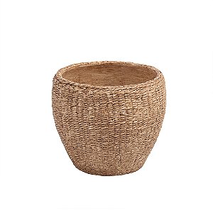 VASO DECORATIVO TRAMADO EM CIMENTO MARROM 15,5X13 CM