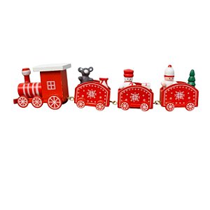 TREM DECORATIVO DE MADEIRA VERMELHO 3 VAGAO 20X4CM