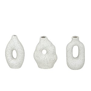JOGO 3 VASOS DECORATIVOS CERÂMICA 13 CM BRANCO ESPRESSIONE