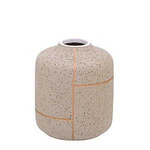 VASO DECORATIVO CERÂMICA 17,5CM BEGE DOURADO E MARROM