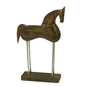 ESCULTURA DECORATIVA CAVALO MADEIRA 46CM ESPRESSIONE