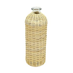 VASO DECORATIVO EM VIDRO E RATTAN G 32 CM LUCATTI