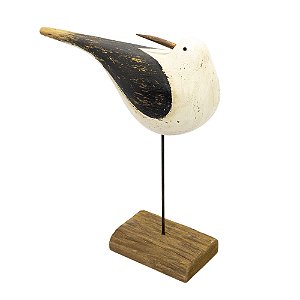 ESCULTURA DECORATIVA PASSARO EM MADEIRA G 29CM LUCATTI