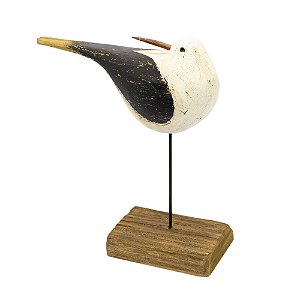 ESCULTURA DECORATIVA PASSARO EM MADEIRA P 21CM PRETO/BRANCO