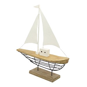 ESCULTURA BARCO DE METAL E MADEIRA 62X54 CM LUCATTI