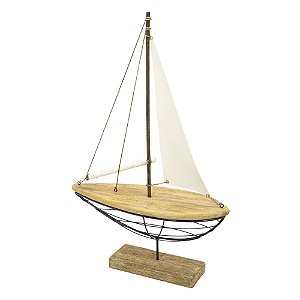 ESCULTURA BARCO A VELA METAL E MADEIRA 55X37 CM LUCATTI
